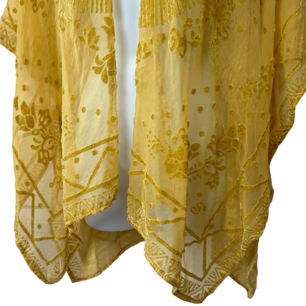 Francesca's Floral Kimono Cover Up Velour Detail Boho Ethereal Whimsy Fairy OS - Picture 4 of 9